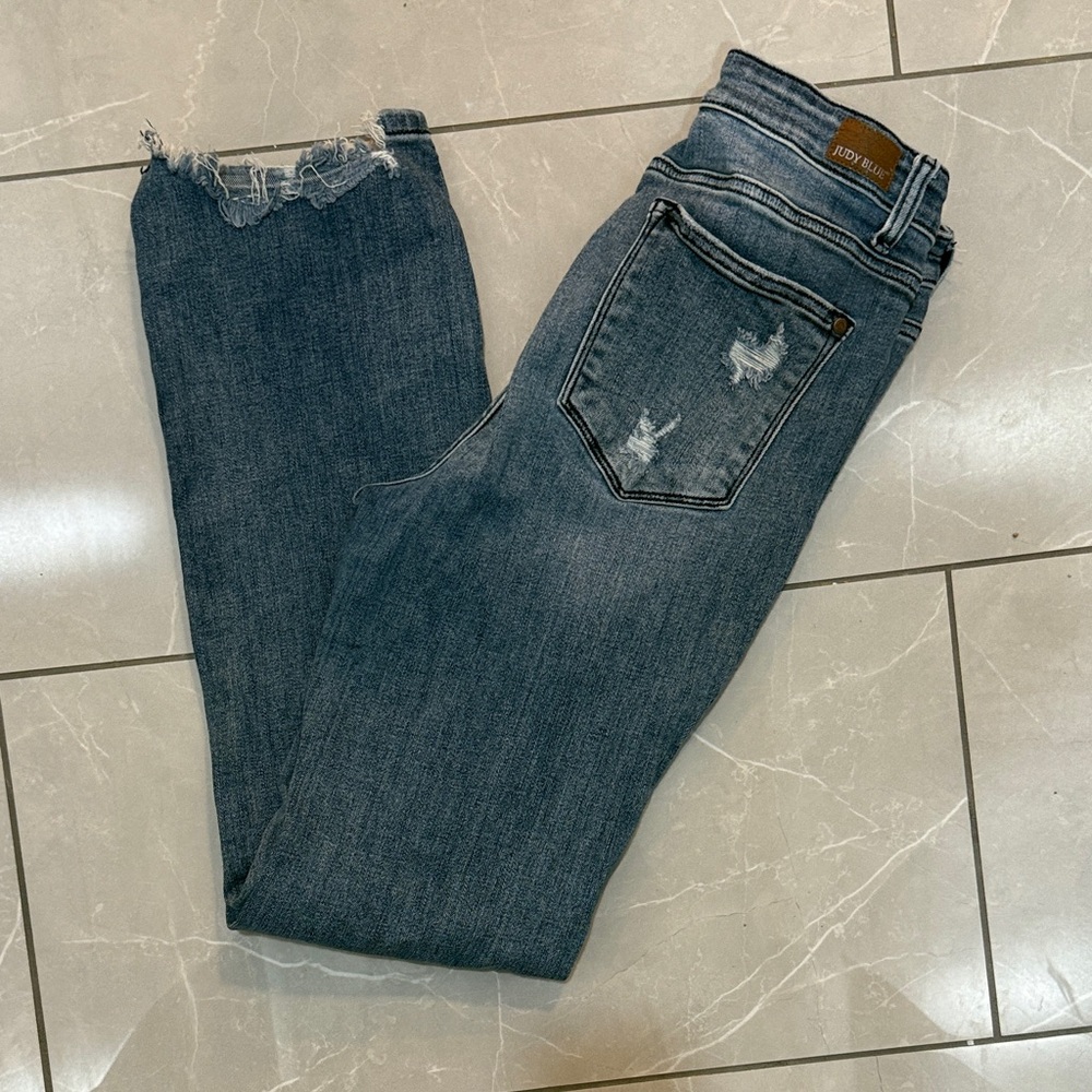Judy Blue Straight Leg Distressed Jeans - Blue
